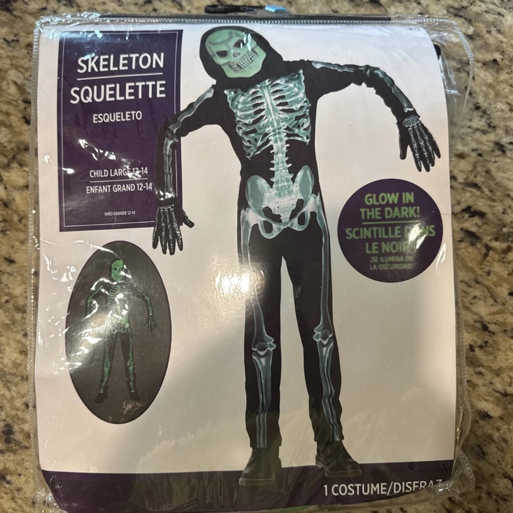 Glow in the Dark Skeleton Costume, Child Size M Medium 12-14